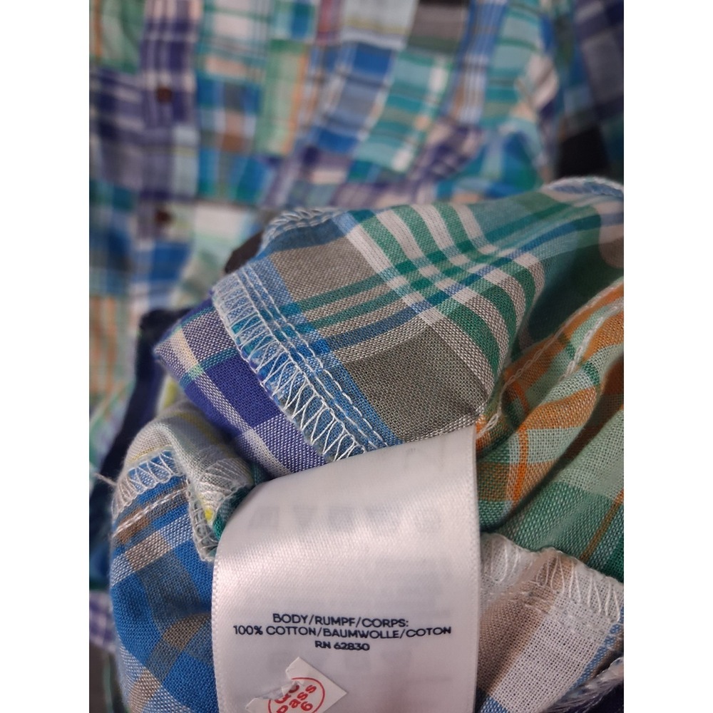 Lands End Mens Shirt 2XLT Blue Multi Patchwork Plaid Coastal Resort 100% Cotton - Picture 6 of 8
